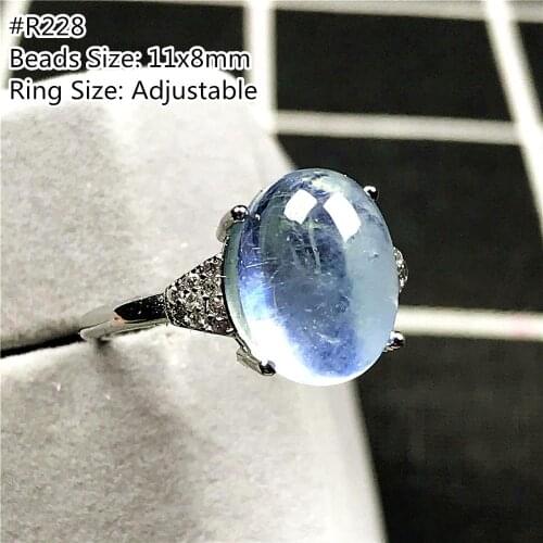 Genuine Natural Ocean Blue Aquamarine Ring Jewelry For Woman Lady Man Crystal Silver Oval Beads Stone Adjustable Size Ring AAAAA