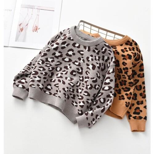 2-8T Toddler Kid Baby Boy Girl Leopard Sweater Autumn Winter Warm Pullover Top Long Sleeve Knitted Pull Sweater Children Outfit