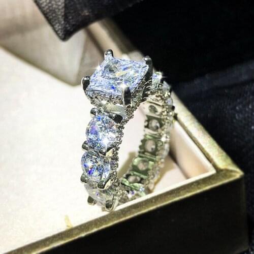 QTT High Quality 925 Sterling Silver Wedding Ring Princess Square CZ Finger Rings for Women Silver Engagement Jewelry