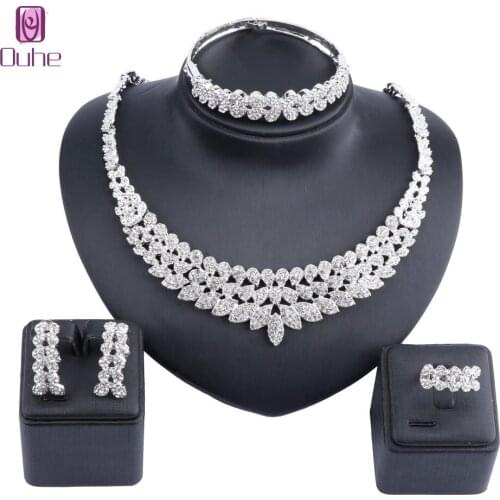 Luxury Crystal Choker Necklaces Charms Rhinestone Necklace Bangle Earring Ring For Women Bridal Wedding Jewelry Set