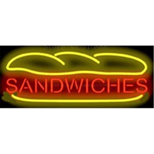 Sandwiches NEON SIGN Real GLASS Tube Beer PUB Restaurant Signboard display Decorate Shop food Burger BBQ Light Signs 17*14"