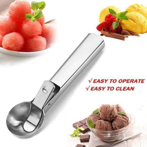 Ice Cream Scoop Solid Cookie Scooper with Trigger Stainless Steel Ice Cream Fruit Melon Cantaloupe Watermelon Baller