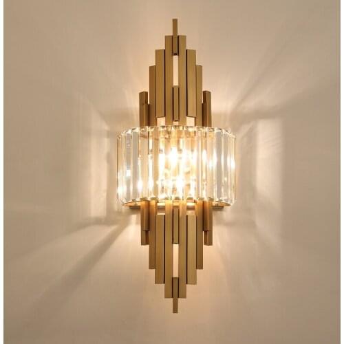 Modern Living Room Sofa Background Wall Lamp Golden Crystal Light Luxury Home LED Crystal Wall Light Nordic Bedroom Bedside Lamp
