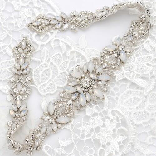 YANSTAR (1pcs) Rhinestones Appliques Wedding Dress Belt Sew On Bridal Sashes Rose Gold Opal with Rhinestones YS935