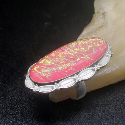 Gemstonefactory Jewelry Big Promotion Single Unique 925 Silver Mystical Dichroic Glass Women Men Gifts Band Rings 8# 20212758