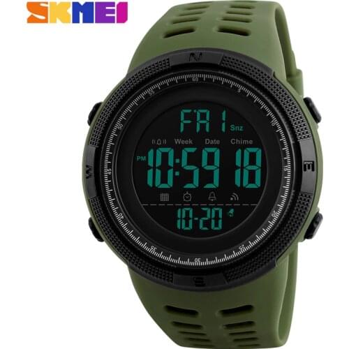 SKMEI Green Chronograph Men Military Watches Silicone Countdown LED Digital Sport Watch Men Wristwatches saat reloj deportivo