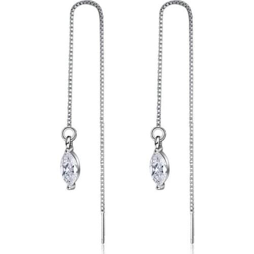 New Fashion 925 Sterling Silver Water Drop Shiny CZ Zircon Female Ladies`long Drop Earrings Shipping Wholesale Gift Cheap Women