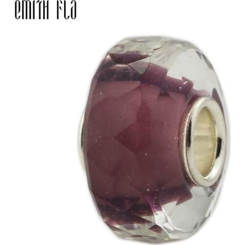 Faceted Murano Glass Beads Round Beads With 925 Sterling Silver Fit European Charm Bracelet Women Charm Beads Silver Jewelry