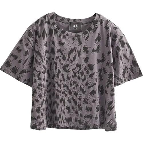 2021 Summer Y2K Sexy Leopard Print Women Crop Top Harajuku Short Sleeve Women Cotton T Shirt Fashion O Neck Female Clothing