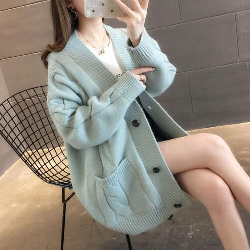 2021 Spring Woman Solid Cardigan Female Oversize Loose Sweaters Knitwear Ladies New All-match Soft Basic Knitted Outwear H1188