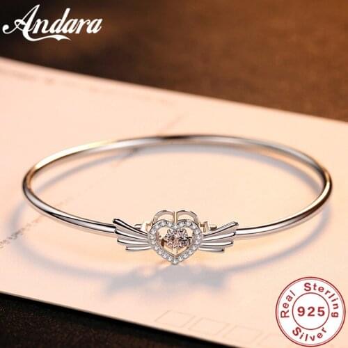 Real 925 Silver Bangle Angel Love AAAAA Zircon Crystal Silver Bangle for Women Jewelry