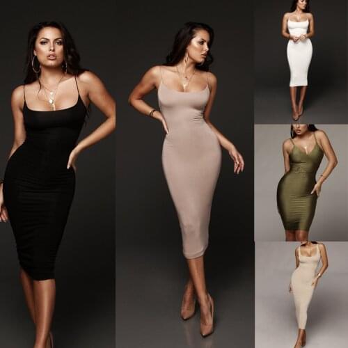 Women Dress Hot New Womens Bandage Dresses Sexy Bodycon Sleeveless Top Solid Knee-length Evening Party Club Midi Dress