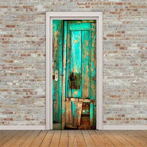 3D Green Wooden Door Sticker Bedroom Wooden Door Renovation Creative Self-adhesive Decoration Waterproof Wall Sticker