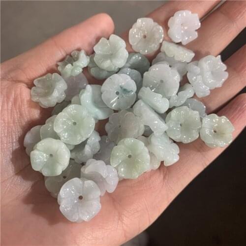 5PC Natural Jade Emerald 13MM Flower Pendant Beads Accessories DIY Bangle Charm Jewellery Fashion Hand-Carved Amulet NEW