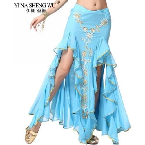 Bellydance Skirt India Belly Dance Costume For Women Double Split Wrap Sexy Performance Dress Stage Clothing Long Wave SkirtNew