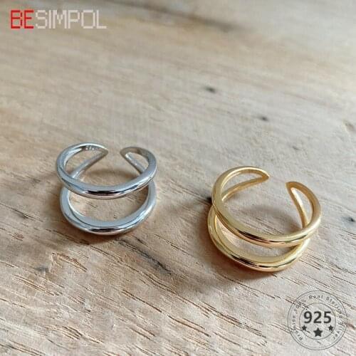 Besimpol 100% Real 925 Sterling Silver Rings Minimalist Style Double Layers Ring For Women Fashion Fine Jewelry Anniversary Gift