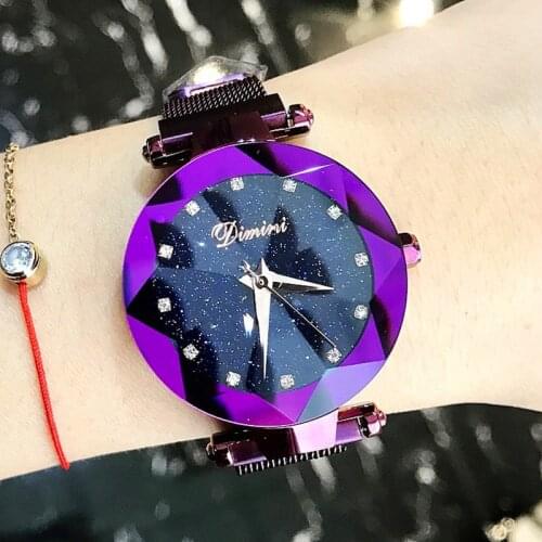 New Luxury Women Watch Fashion Women Creative Luxurious Starry Quartz Watches Simple Magnet Stone Strap Clock relojes mujer