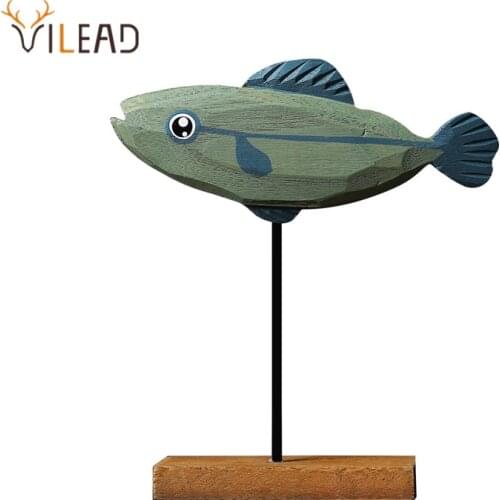 VILEAD Wooden Craft Cute Fish Sculpture Nordic Style Creative Animal Statue Living Room Bedroom Desktop Decoration Home Decor