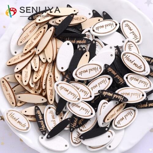 50Pcs/Pack 2Holes 3Colors Wooden Button Oval Shape"Handmade"Tags Wood Sewing Accessories For Clothes Handmade Scrapbooking Craft