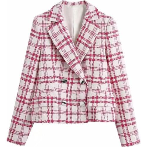 DOUJILI Elegant Women Suits Vintage Temperament Red Plaid Two Rows Button Fashion Office Ladies Blazers