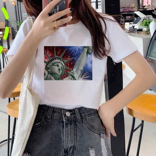Women Statue of Liberty Girl T-Shirt Girl Summer Casual Tops Tees Female Hipster 90s T-shirts Harajuku Short Sleeve Tshirt