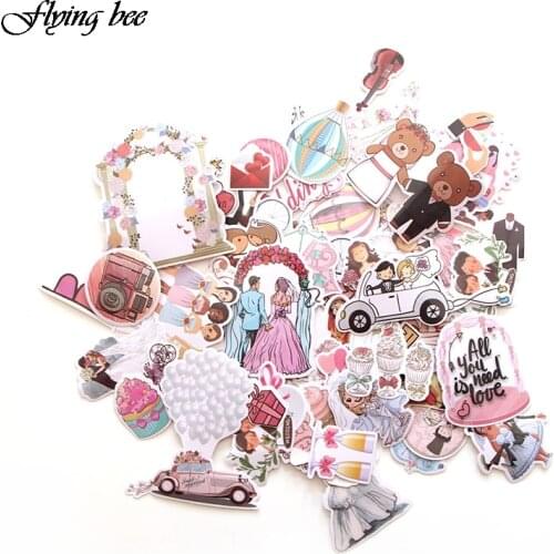 Flyingbee 68 Pcs Wedding theme Art Sticker Home Decor Scrapbooking Stickers for DIY Luggage Laptop Car Wall Stickers X0015
