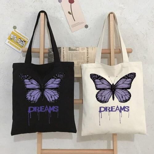 Gothic Butterfly Canvas Bag Print Casual Fashion Punk Vintage Female Harajuku Hip Hop Large Capacity Ulzzang Shoulder Bags