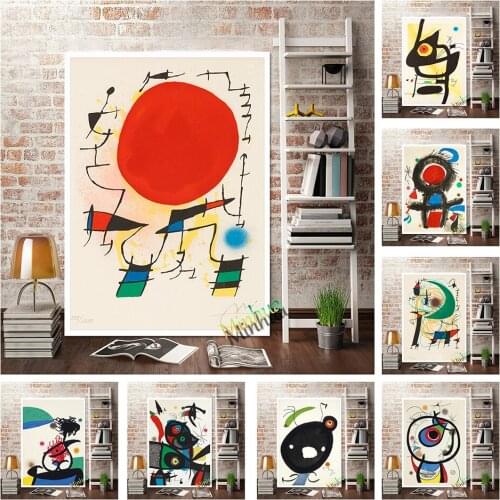 Joan Miro Surrealism Art Paintings Abstract Poster Retro Canvas Art Painting Silk Wall Picture For Living Room Home Decor Gift