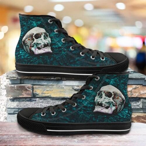 ELVISWORDS Cool Skull Floral Brand Designer Womens Sneakers Autumn/Spring Canvas High Top Girls Casual Walking Shoes Woman 2021