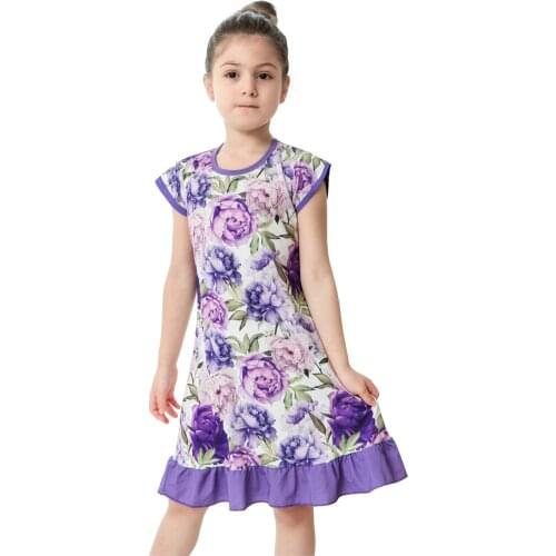 Short Sleeve Flower Print Girls Summer Night Dress Girl Sleep Wear Girls Pajamas Night Dress Sleeping Dress Girls Nightgown