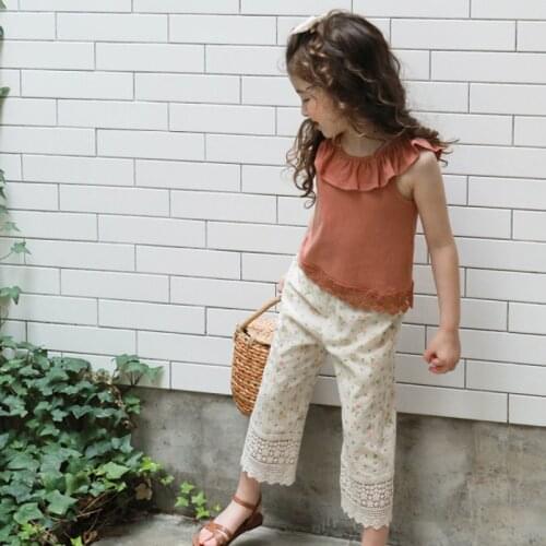 2021 Summer Childrens Clothing Korean Girls Lace Pants Kids Floral Cotton Trousers Kids Clothes Little Girl All-Match Legging