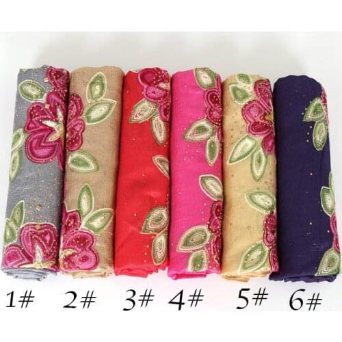 LMLAVEN embroidery flower scarf glitter silk hijab luxury shawl women scarves muslim hijab head scarf brand wraps 180*85cm 20pcs