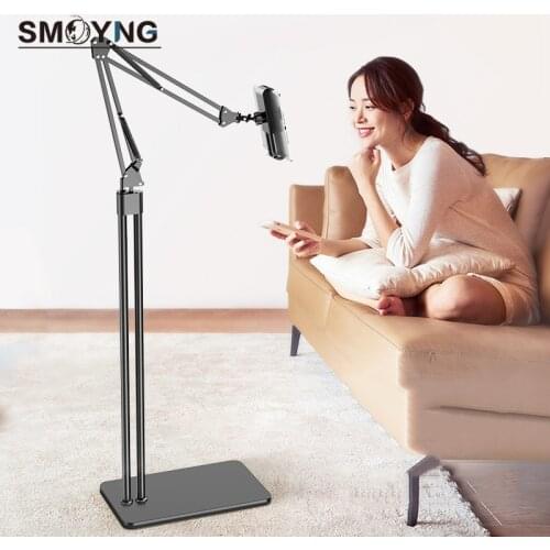 140cm Long Arm Metal Double Pole Flexible Tablet Phone Floor Stand Holder Support For iPhone iPad Air Lounger Bed Mount Bracket
