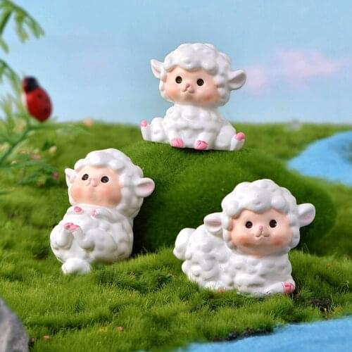 Cute White Sheep Lamb Moss Micro Landscape Ornaments Resin Home Cake Ornaments DIY Garden Decorations Miniature Accessories