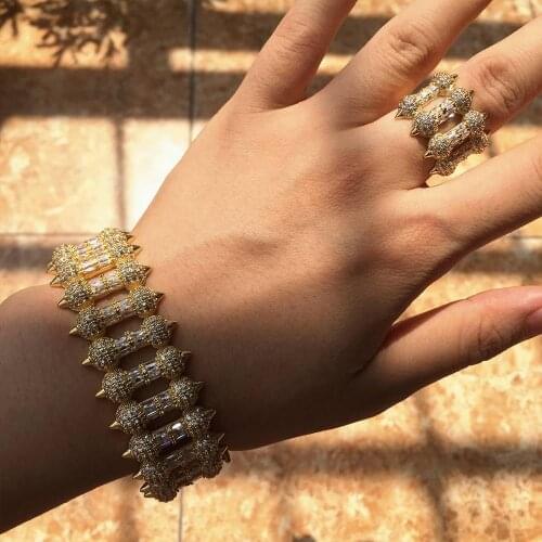 Newness Luxury Geometric Micro Cubic Zircon Bangle Finger Rings Women Bracelet Bangle Ring Set Dress Jewelry Sets