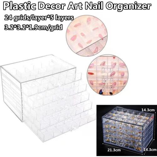 120 Grids Acrylic Storage Box for Decor Art Nails Organizer Jewelry Case 5 Layers Rhinestones Beads Container Earrings Display