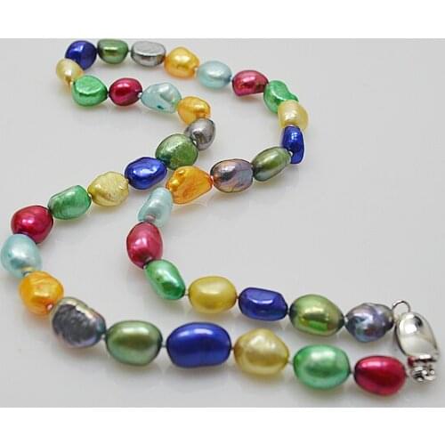 7x9mm 43cm Multicolor Baroque Pearl Handmade Necklace Women Jewelry Necklace S925 Silvers Clasp Natural Freshwater Pearl