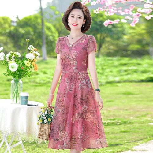 Mom Xia Guiyang Temperament Dress 40 Years Old 50 Middle-aged and Old Women Summer Short Sleeves 2021 New Season Skirt