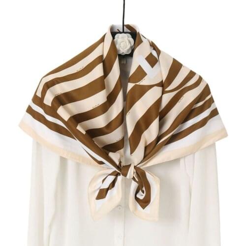 Daily Casual Shawl Womens Wave Zebra Pattern Letter Printed Twill Satin Scarf Female Sex Head Scarves Neckline