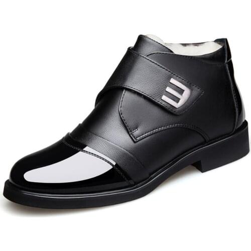 Luxury Brand Men Winter Genuine Leather Boots Warm Thicken Fur Hombre Ankle Wool Lnner Botas Male Business Office Formal Shoes