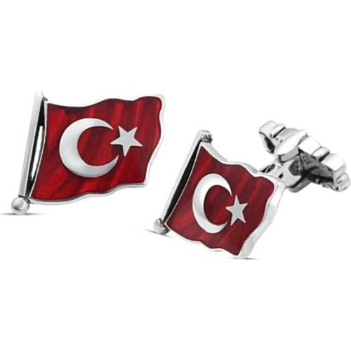 Silver Turkish Flag Enamel Cufflink