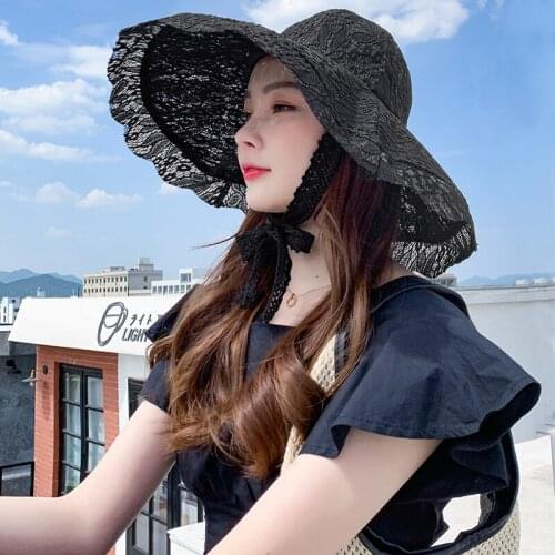 Hat ladys new fashion famous ladies lace hollow fisherman hat spring and summer Korean edition thin matching sun block