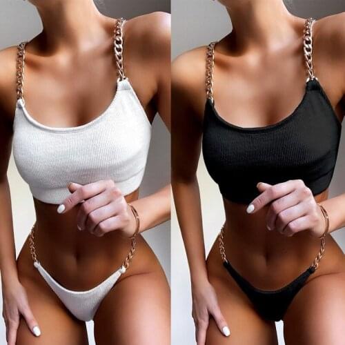 Sexy Micro Bikini set 2021 New Chain Thong Swimsuit Female Black Swimwear Women Summer Bathers Bathing Suit Two Piece Biquini