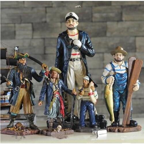 Mediterranean pirate captain sailor fisherman statue crafts, retro resin figure sculpture, home office desktop decoration gift