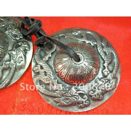 TBC947 Tibetan brass small mantras buddhist bell,65mm,Tibet double dragon amulet cymbals