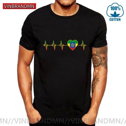 Vinbrandmn Vintage Classic Rasta Color Ethiopian Heartbeat T shirts women men I Love Ethiopia Country Flag Heart Family T-shirts
