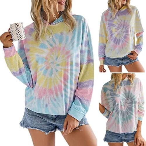 Autumn new large size loose hoodie women casual fashion tie-dye graffiti print jumper long sleeve T-shirt blouse