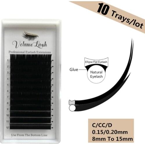 10 Pcs/lot Makeup Flat Split Tips Lashes Ellipse Shape Natural Light Faux Cils Ellipse Eyelashes Dark Black Matte Hair 10 Trays