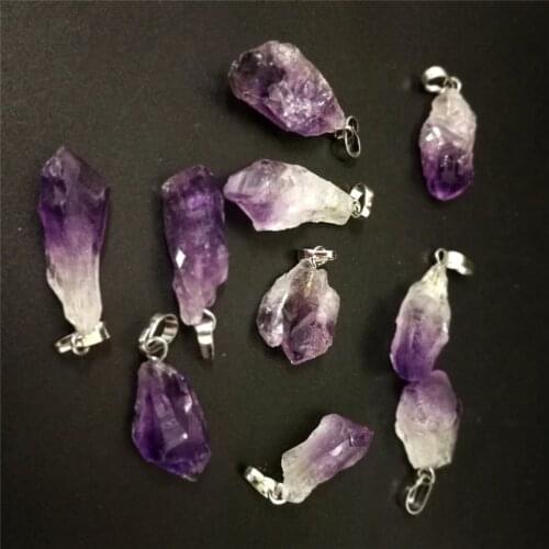 Druzy 12PCS Tiny Amethysts Quartz Crystal Point Pendant Necklace Purple Gemstoness Natural Rough Stones Healing Energy Chakra