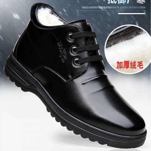 2021 Brand Mens Leather Casual Shoes Plus Cotton Autumn and Winter Plus Velvet Warm Cotton Shoes PU Material Mens Shoes